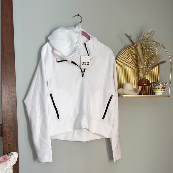DSG Jackets & Blazers - DSG White Half-Zip Hoodie with Black Zipper Accents